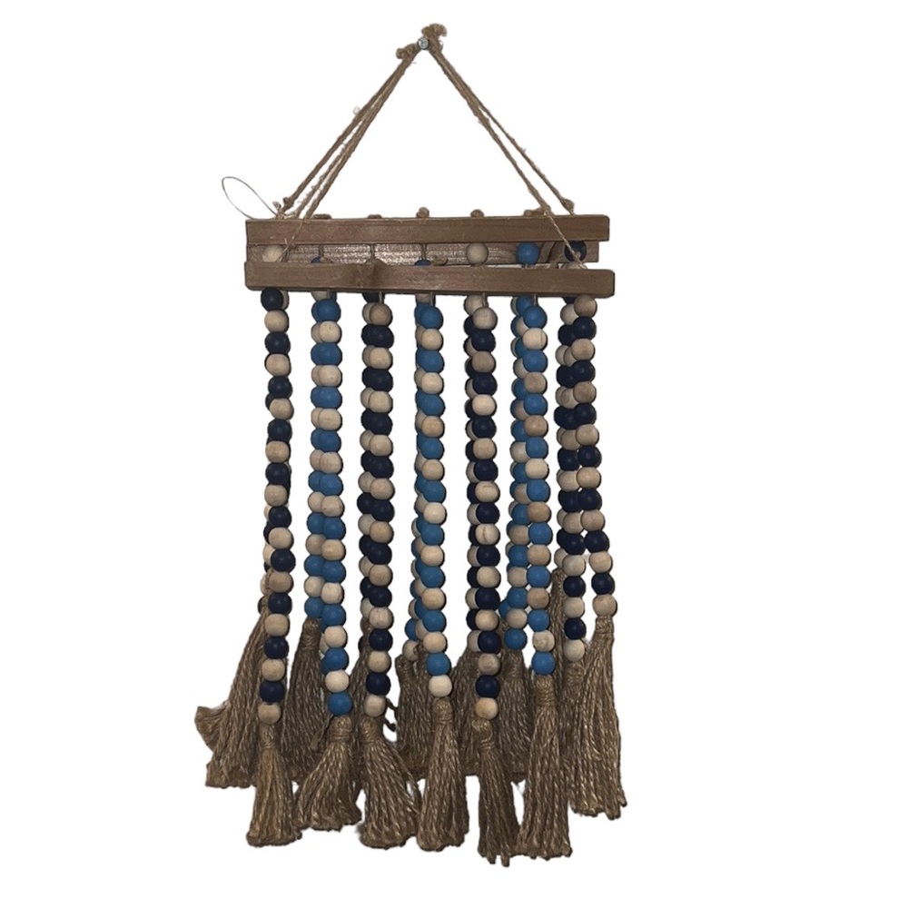 Set of 3 boho hanging beads blue and tan